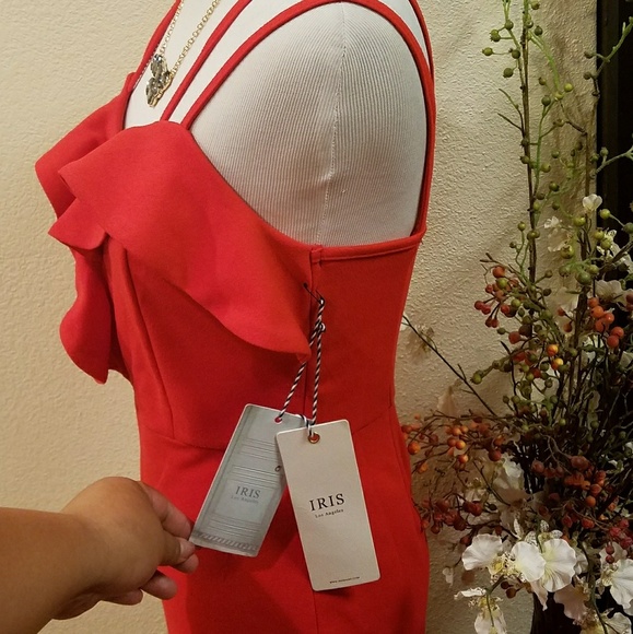 Iris Red Ruffled Cocktail Dress Size Small - Picture 3 of 8